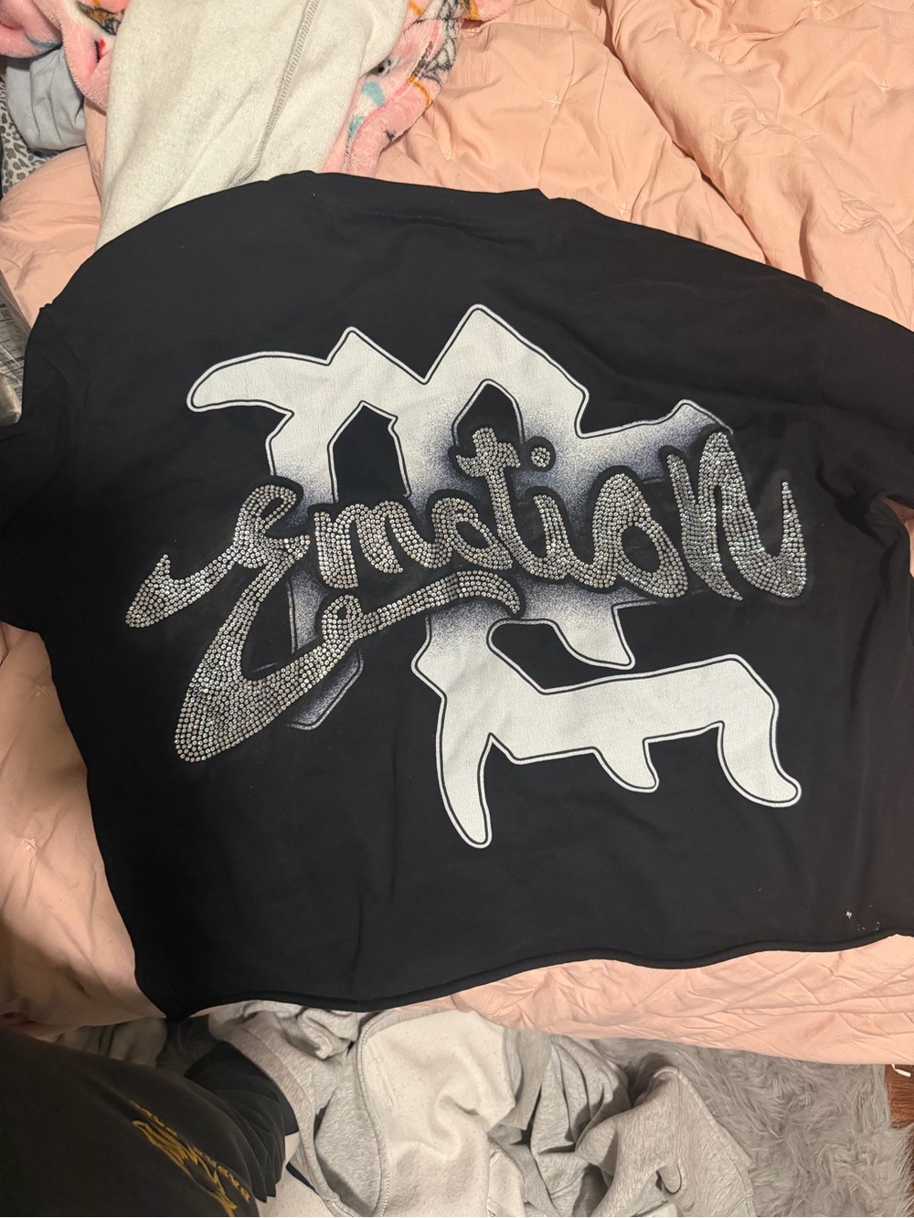 Emotional Rhinestone Embellished Black Dog Hoodie